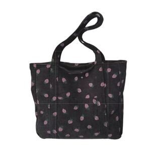 Tote Bag Black w/ Purple Strawberry Printed Lightweight Coquette Soft Girl NWT